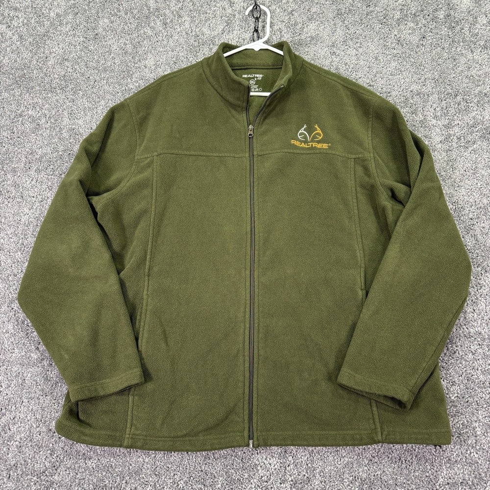 Realtree Jacket Mens 2XL Green Fleece Full Zip Stand Collar Outdoor Hunting